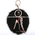 fashion accessory ladies sexy high heels keychain with fur pom poms